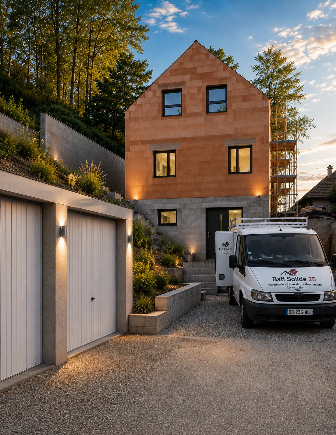 Camion Bati Solide 25 sur un chantier de construction dans le Doubs